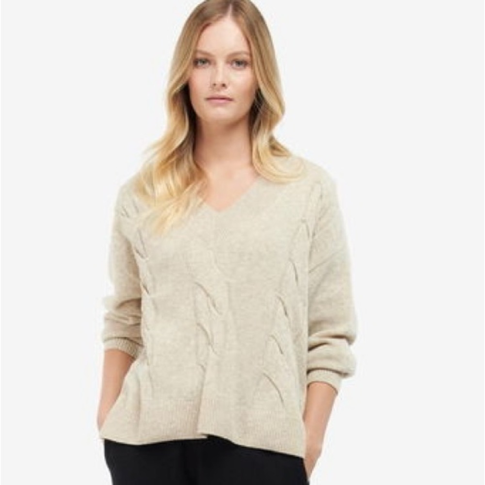 🔥🔥🔥 BARBOUR LOTTE KNIT OATMEAL BEIGE WOOL SWEATER SIZE 10 US 🔥🔥🔥